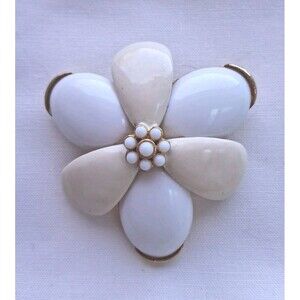 Rare Vintage Signed Selini Chunky Goldtone & White Brooch